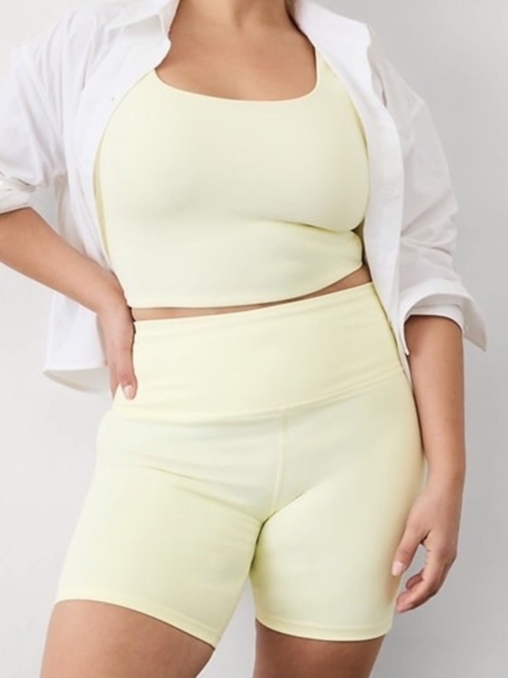 Athleta light yellow ultra high rise elation 7” short